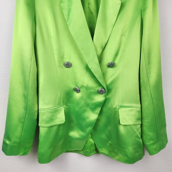 Retrofete Saige Double Breasted Blazer in Lime Punch Green Size Small Satin - Picture 5 of 13